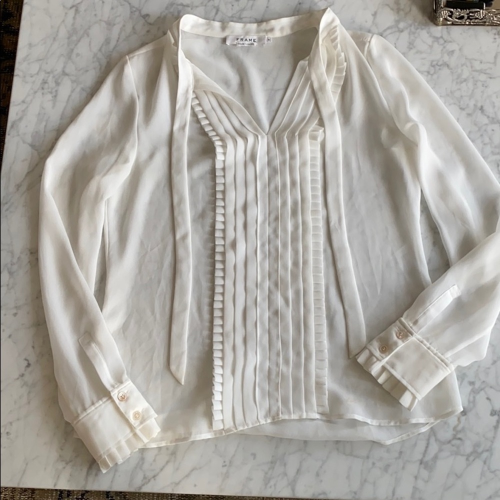 Frame white blouse with ruffle detail